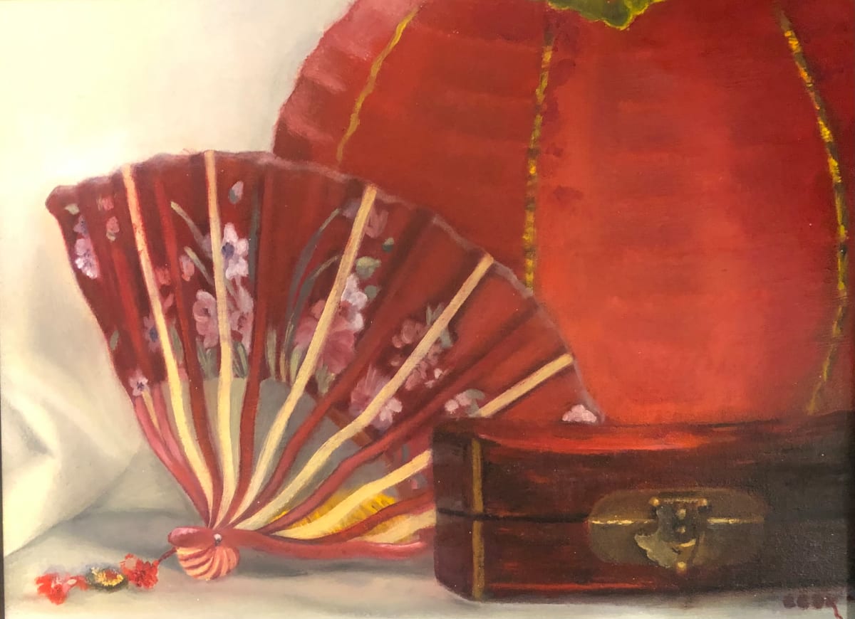 Red Chinese Fan and Box by Carolyn Kleinberger  