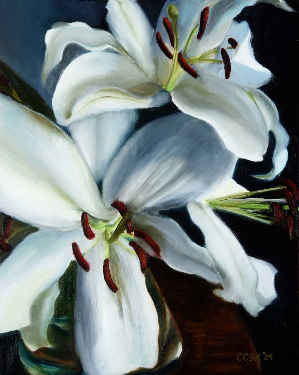 Two Elegant White Lilies by Carolyn Kleinberger 