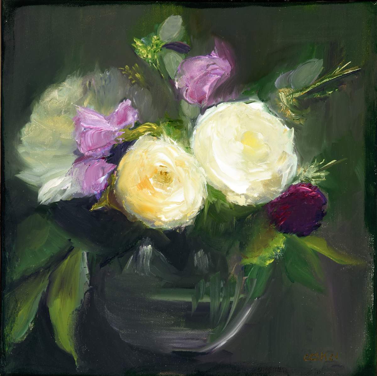 White Roses With A Splash of Sunshine by Carolyn Kleinberger 