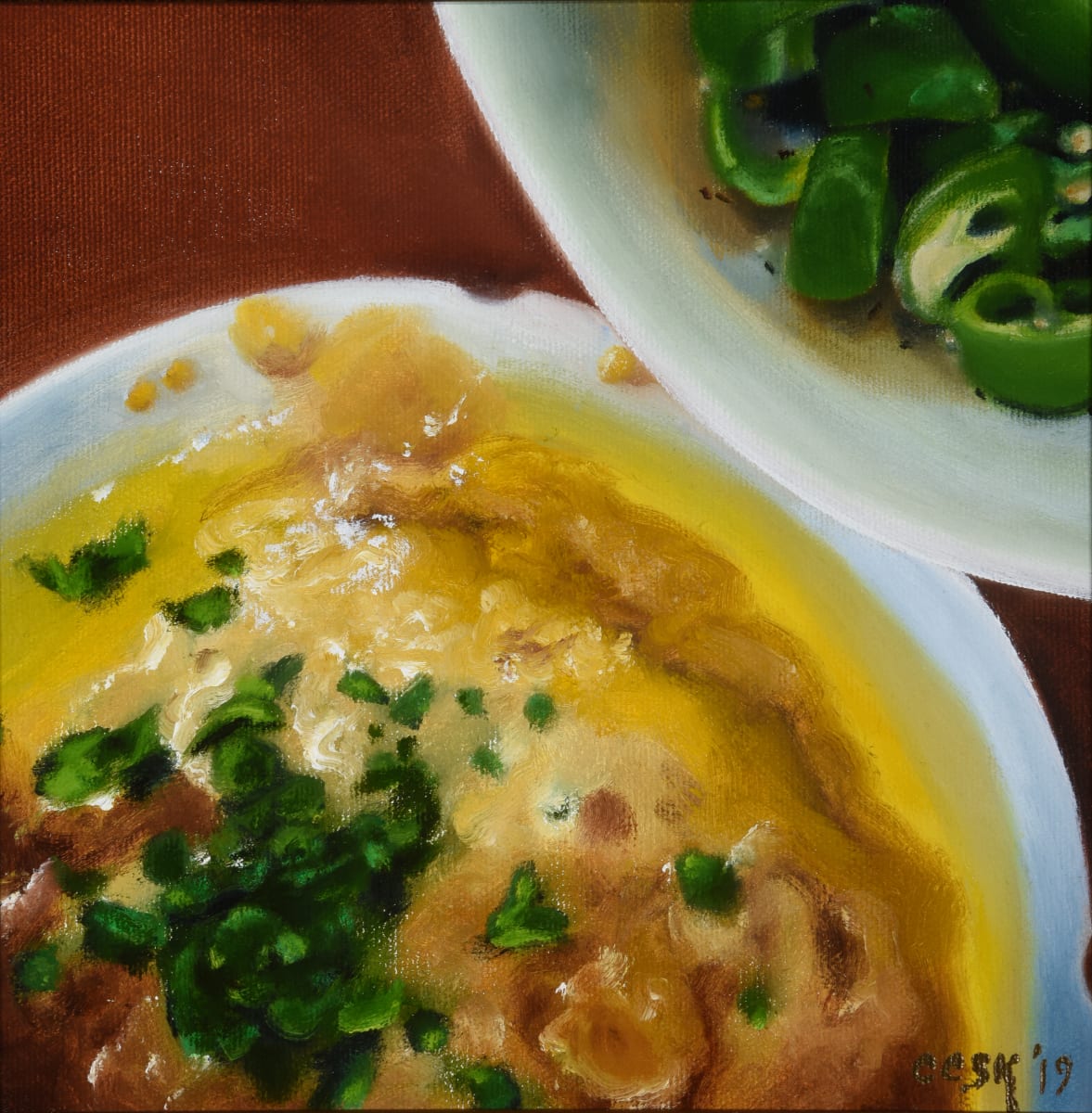 Hummus and Green Peppers by Carolyn Kleinberger  