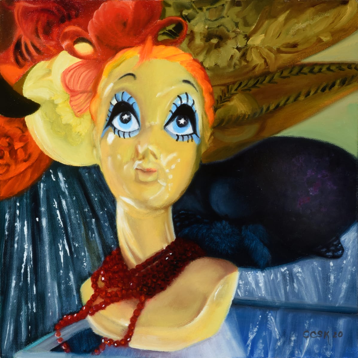 Bright Eyes with Hat and Ribbons by Carolyn Kleinberger 