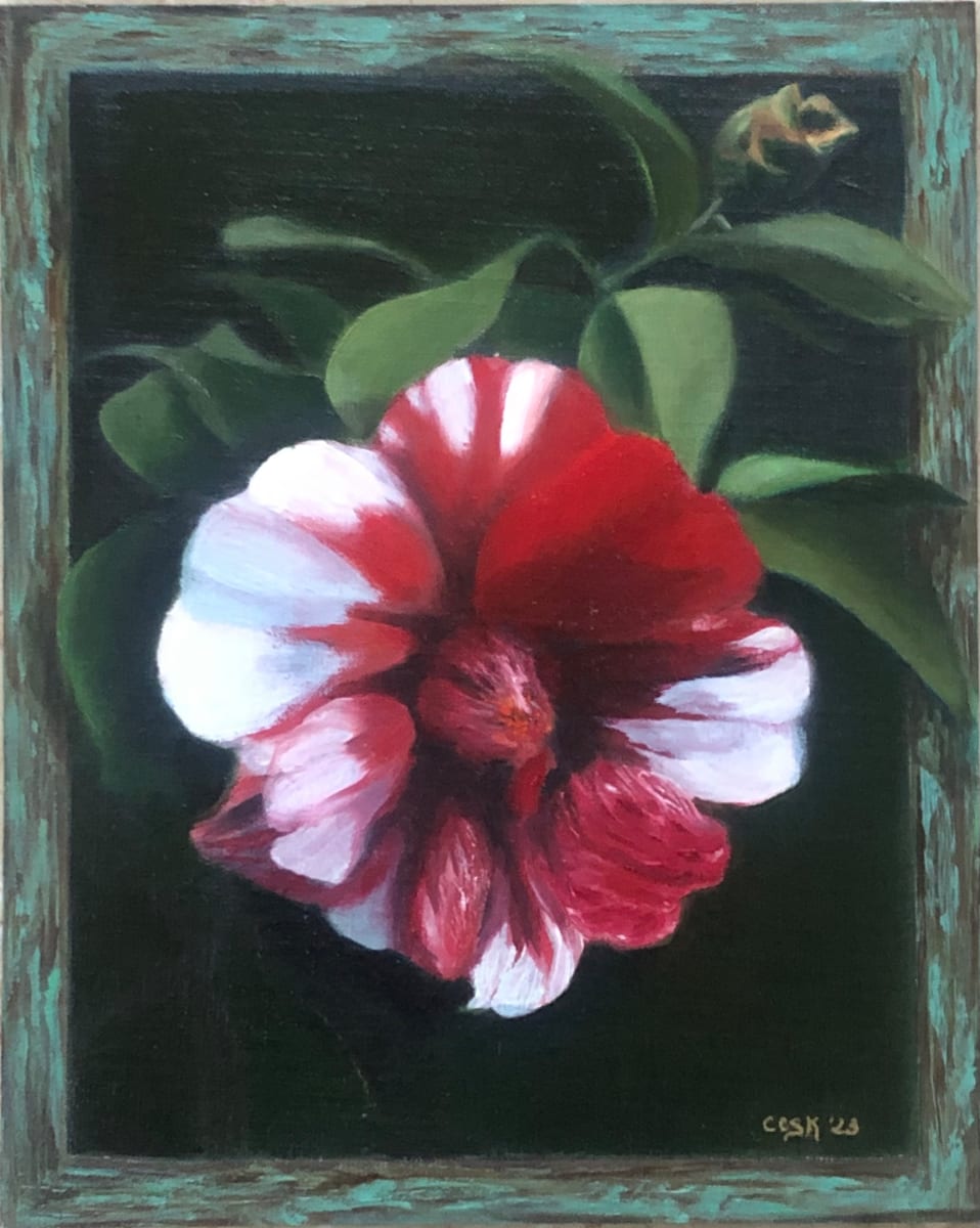 Red and White Flower in  Huntington Gardens by Carolyn Kleinberger  Image: Received Honorable Mention Award at Studio Pintura 6th Annual Floral Exhibition - March 18, 2023
