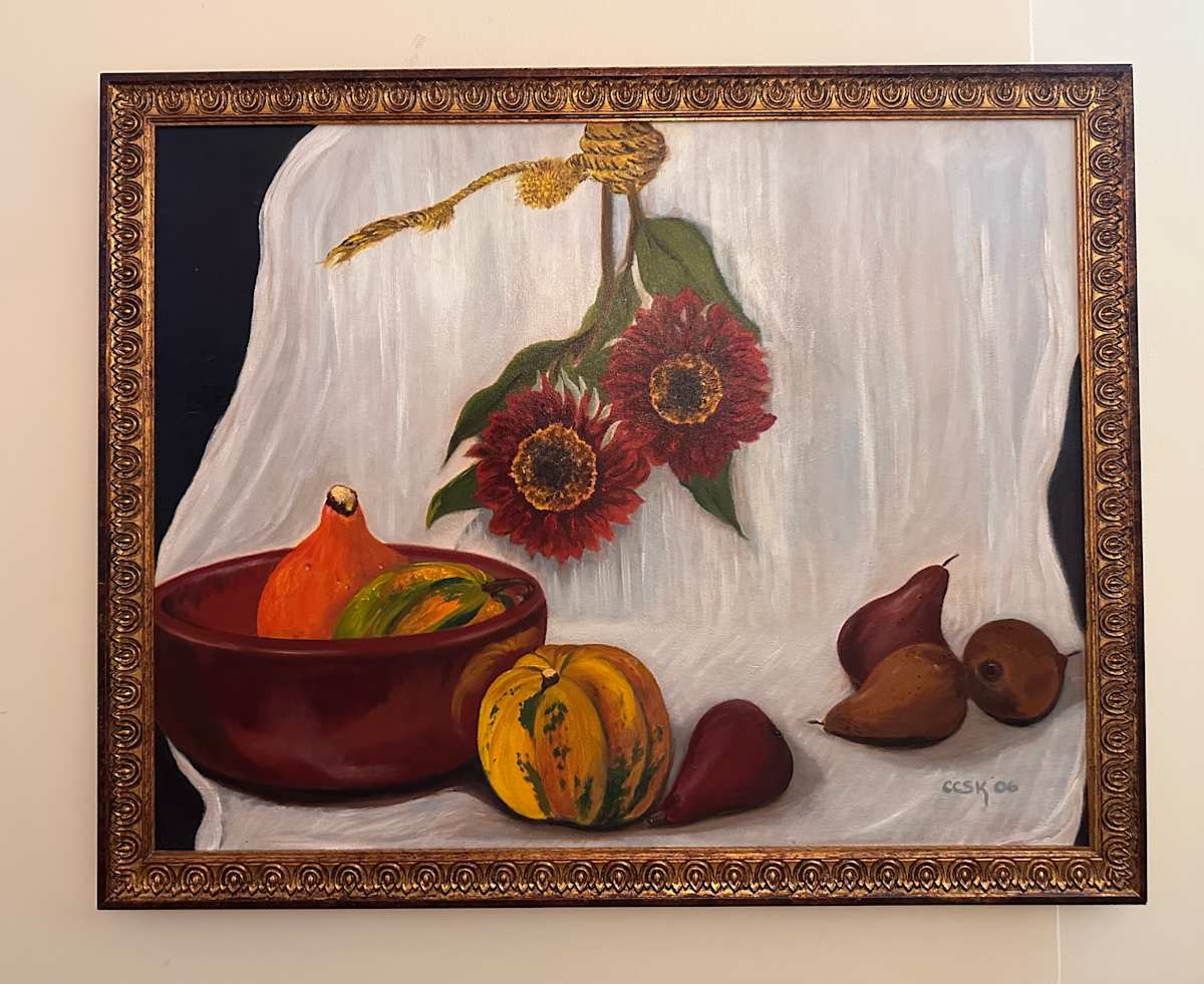 Hanging Flowers with Squash by Carolyn Kleinberger 