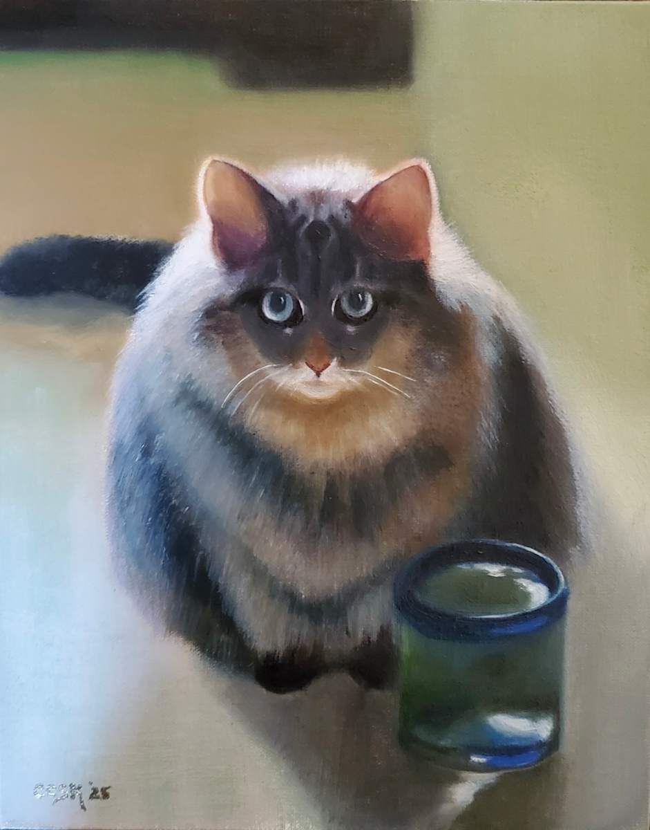 Cat and Her Glass of Water by Carolyn Kleinberger 