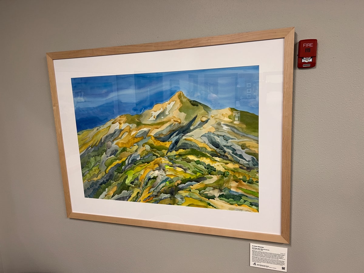 On Green Mountain by Carl Grupp  Image: “In watching a musician recently, I was excited by the way he attacked his saxophone, hitting the right note at the right amount of volume and force; it is like psyching myself up to attack a larger piece of watercolor paper. Whereas the sound of the note dissipates — except in one’s memory, the brush mark does not — it requires the correct amount of water, the correct color, the correct shape, speed, and direction, in just the correct place. After that first mark, a dialogue is created between the artist and the paper and the marks one makes. If I am open to listen to my inner music, then a little bit of magic happens, and that might be what a musician feels.”