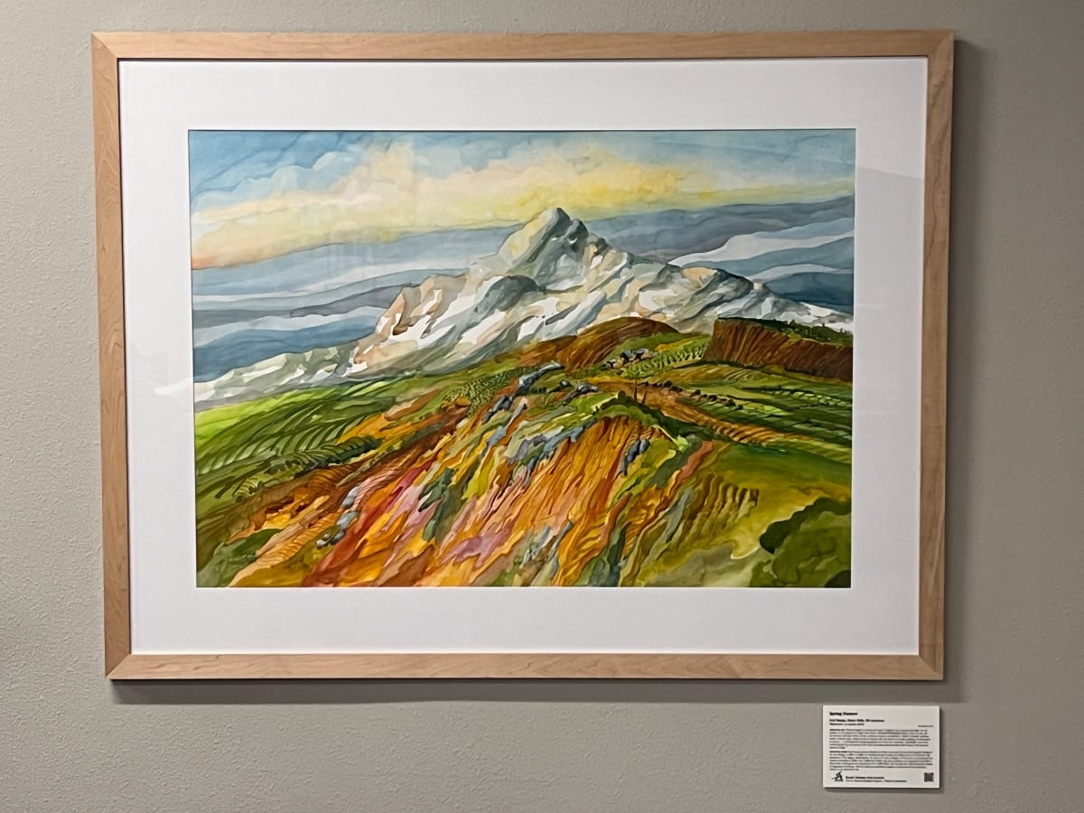 Spring Pasture by Carl Grupp  Image: “Some thoughts on chaos and order in regard to my mountain paintings. If a cat walked on my keyboard we might have chaos L:IPDHS3IOIONO29032-2JN [] [==M, It is not, call me Ishmael, carefully chosen words, sentence structure, punctuation, rhythm of speech patterns,
words, musical notes, colored marks in tension with one another to create a feeling, an impression, a memory … a painting of the landscape grown out of my own memories, heartbeats. I am not a mathematician by any stretch of the word, but I have discovered that what I enjoy is the distance between things.”