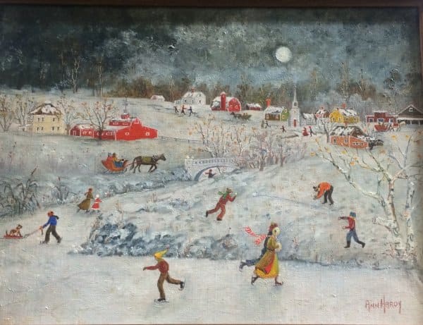 Ice Skating by Ann Hardy  Image: Small, landscape paintings of the rural lift in fall and winter seasons (SET OF 4)