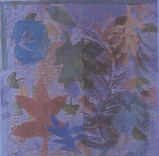Leaf Series #263 by Joan Scott  Image: Group Lot of (7) from the Balcony Series #20-2 and Leaf Series.  Small, square, mixed media collages in leaf motif.