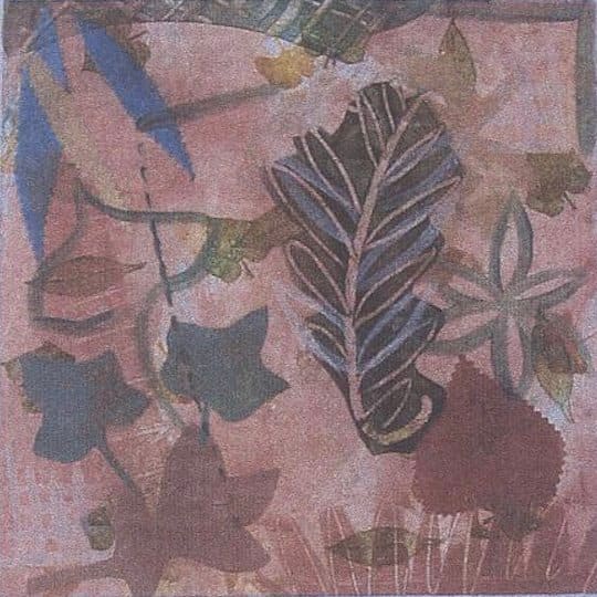 Leaf Series #350 by Joan Scott  Image: Group Lot of (&) from Balcony Series #20-2 and Leaf Series. Small, square mixed media collages in a leaf motif.