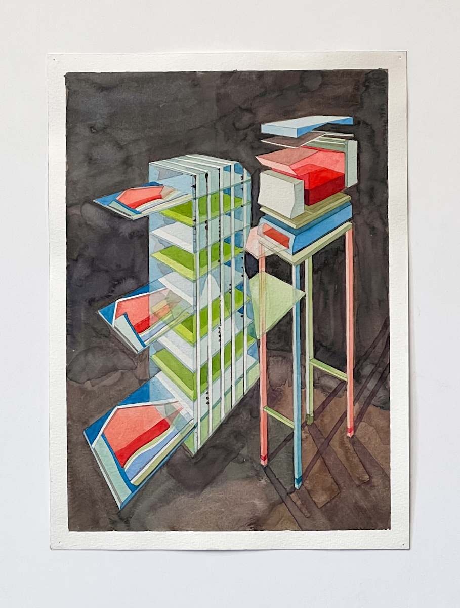 Safeguards by Karen Kuo  Image: A watercolor study re-imagining the skeleton of a 2015 sculpture. 