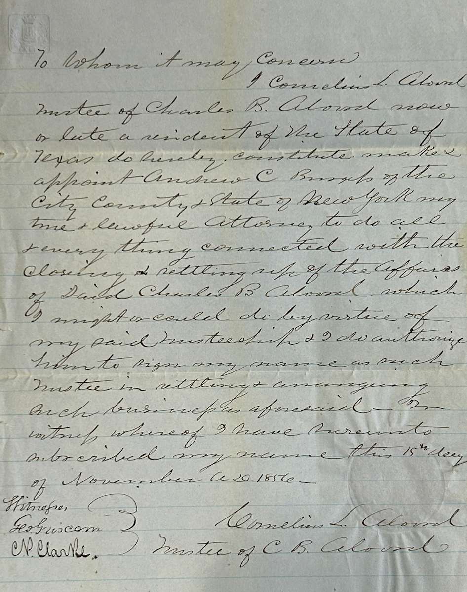 Letter by Cornelius Alvord, Image 1.