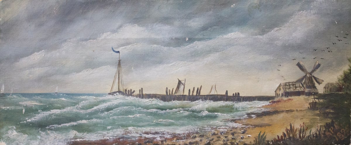 Seascape with Windmill by A.P.R. 