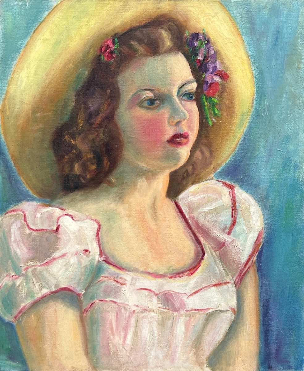 Girl with Straw Hat by M M, Image 2.