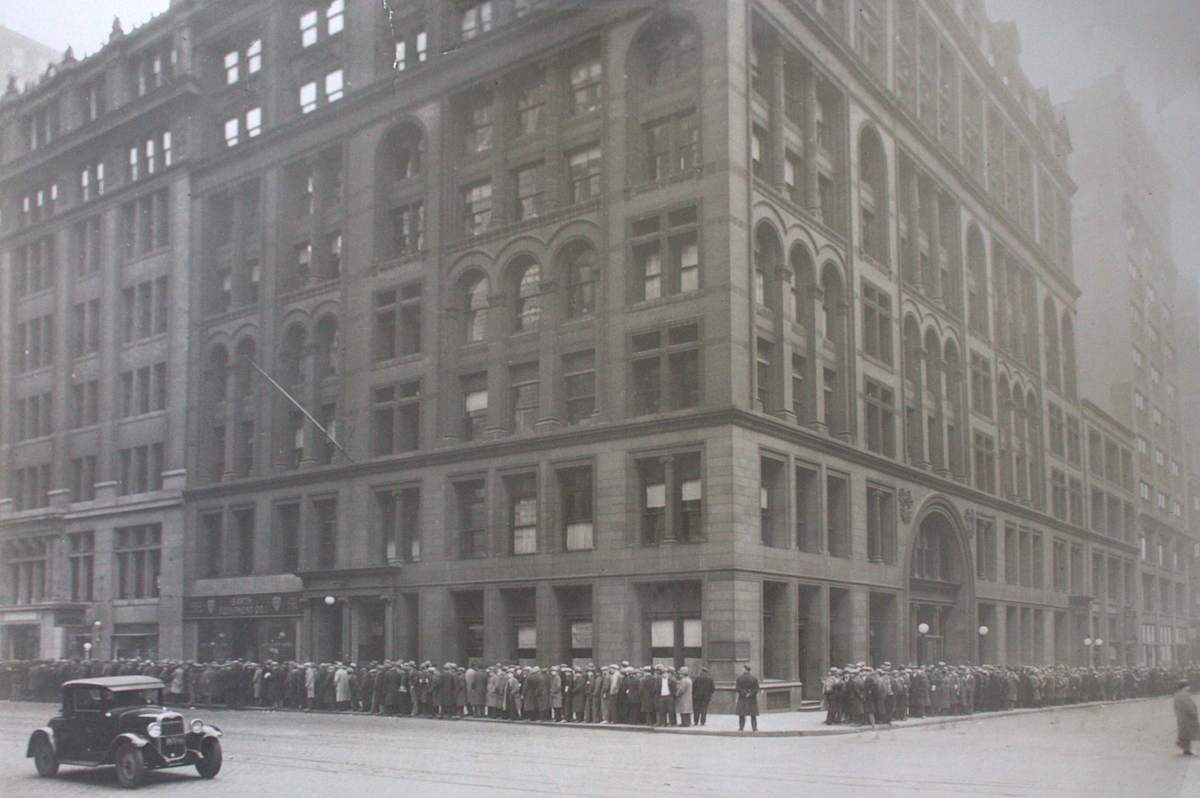 The long, long line waiting for jobs by Hiram Myers, Image 1.
