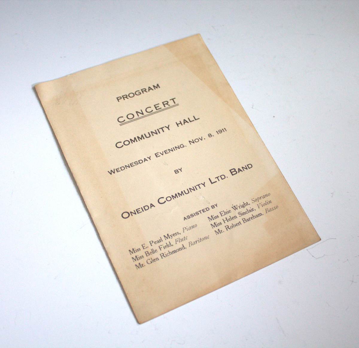 Concert Program by Oneida Community, Ltd., Image 1.