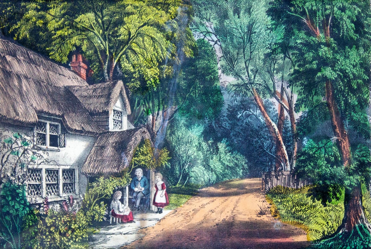 The Thatched Cottage by Currier & Ives 