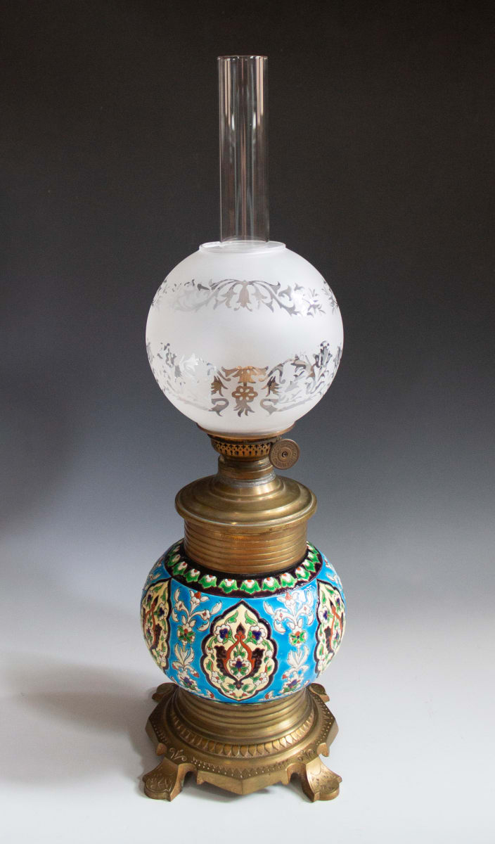 Kerosene Lamp by Longwy Faience, Bradley & Hubbard Manufacturing Company, Image 3.