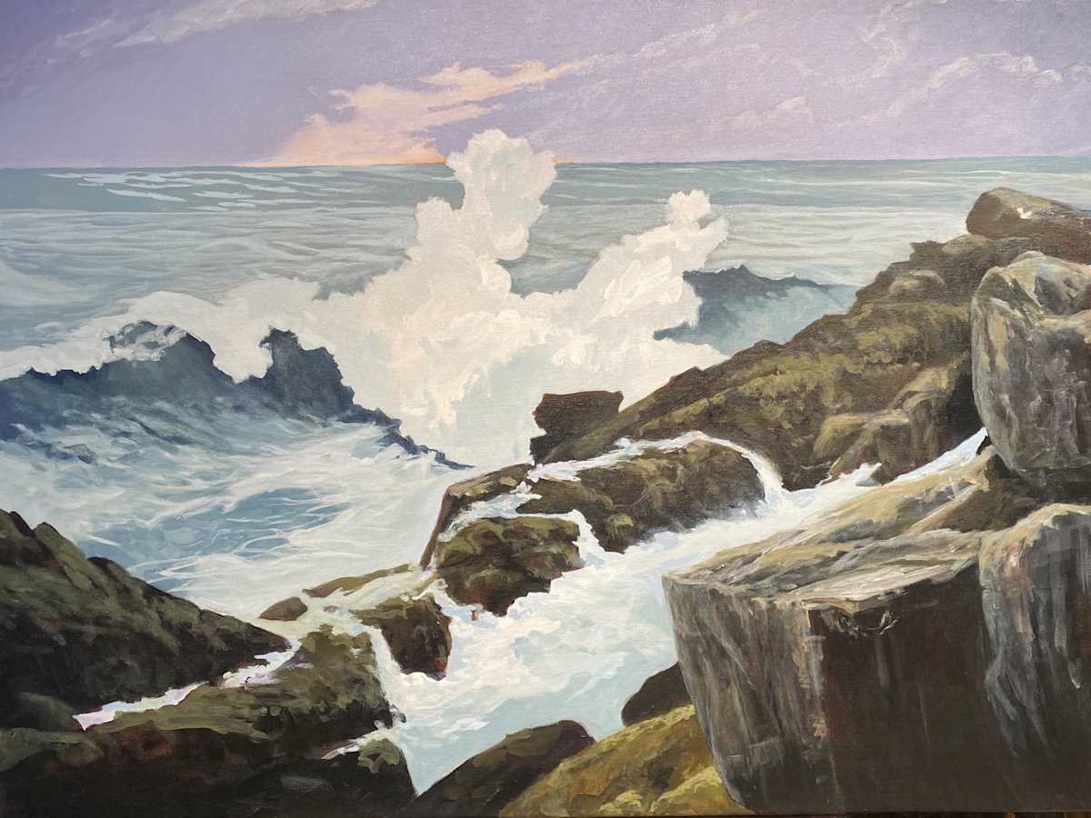 Waves Against Rocks, Version 02 by Douglas H Caves Sr  Image: Waves Against Rocks, Version 02