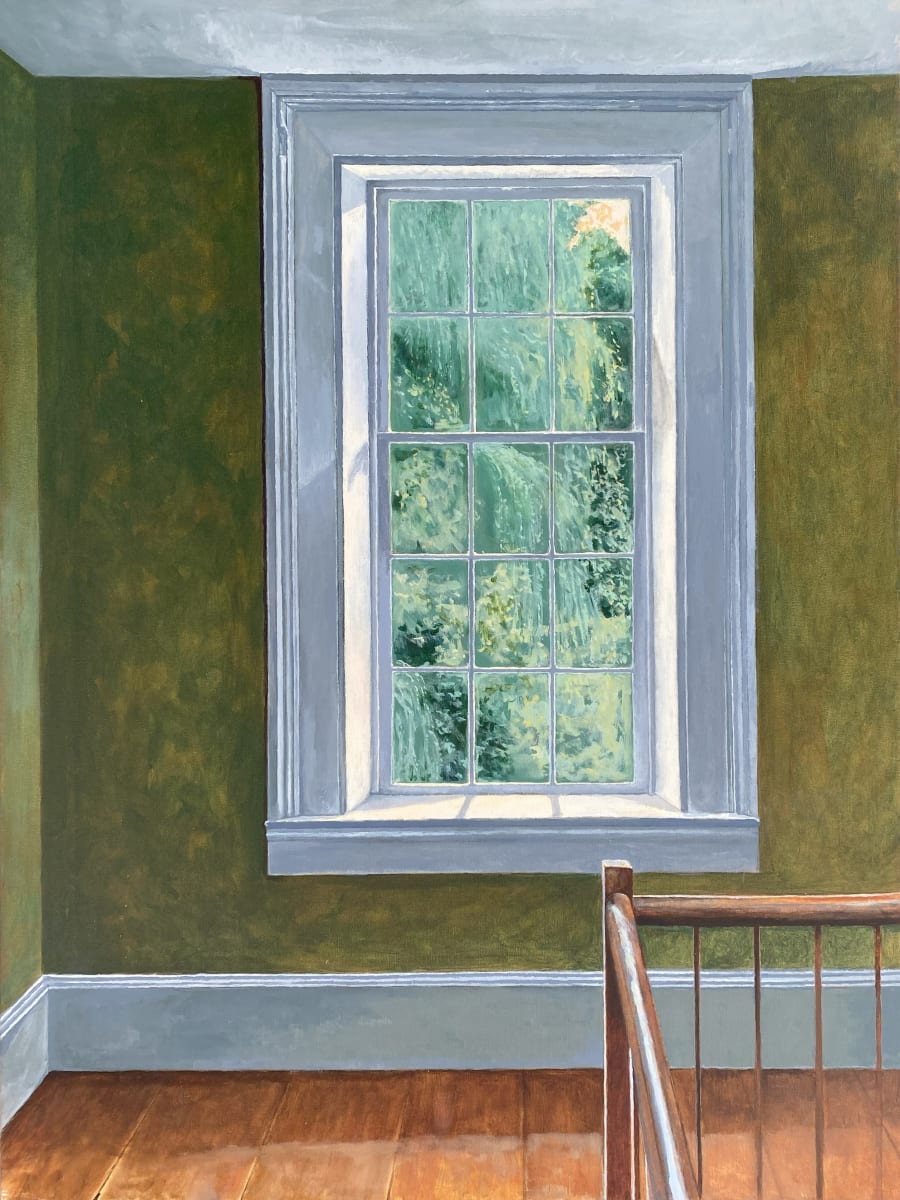 Willow Through the Window by Douglas H Caves Sr  Image: A large full Willow tree is seen to cascades outside the upstairs hallway window in a antique colonial house in New England.