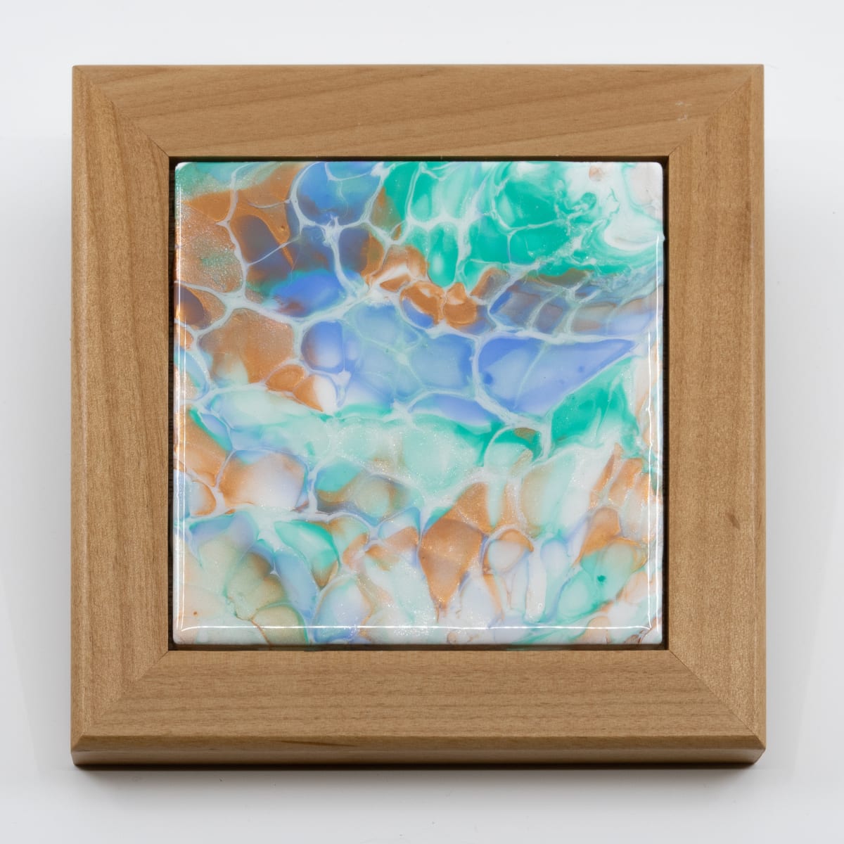 Fluid Art 6" Blonde Wood Framed Tile by Sandy Miller 