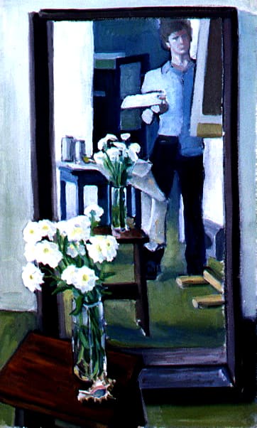 Interior with Mirror and Flowers by Richard GUNNING 