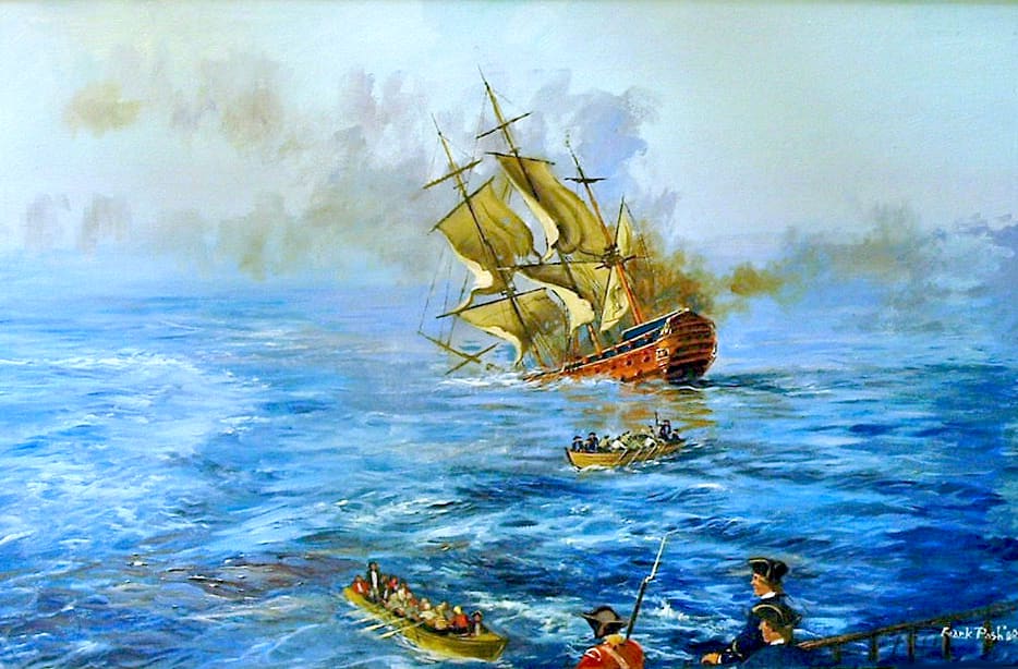 Cook's Ship the "eagle" Defeats Duc d' Aquitaine (1755) by Frank PASH 