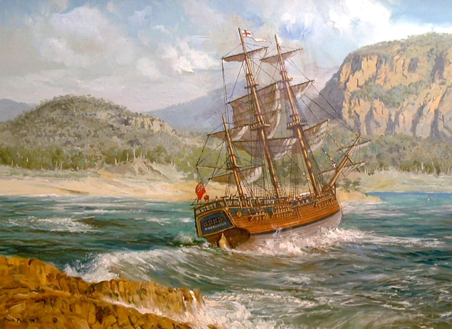 The Endeavour Aground on The Great Barrier Reef by Frank PASH 