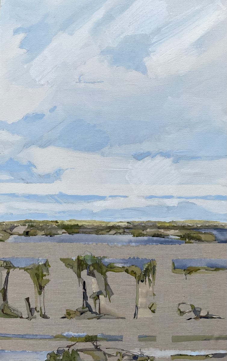 Inland Pond No.24 - Bonavista Peninsula by BarbaraHouston ArtStudio  Image: Seamed painting, selvage edge exposed at horizon/treeline