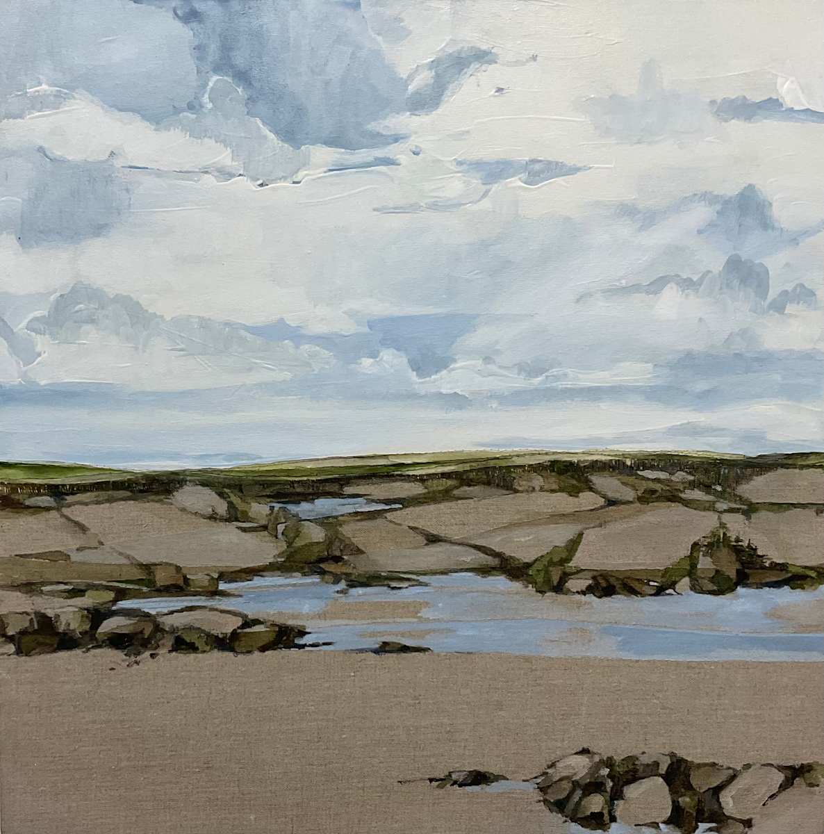 Fen. No.10. by BarbaraHouston ArtStudio  Image: Fen. No.10. Seamed cotton canvas (sky) to Belgian linen (ground) additional stitching foreground