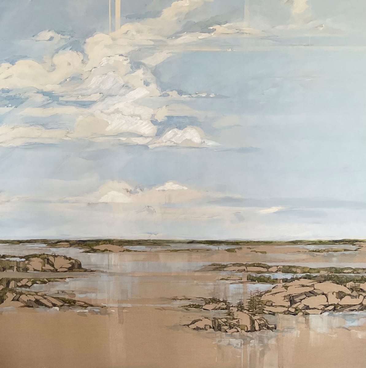 Ponds, Bonavista Peninsula by BarbaraHouston ArtStudio  Image: 72" x 72", acrylic + sepia in on seamed cotton canvas (sky) + Belgian linen (ground)