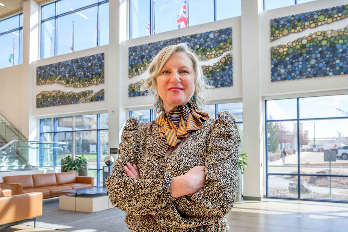 Resilience by Susan Madacsi  Image: Resilience with artist Susan Madacsi,  Installed at Micron Technologies, LLC
Boise, Idaho