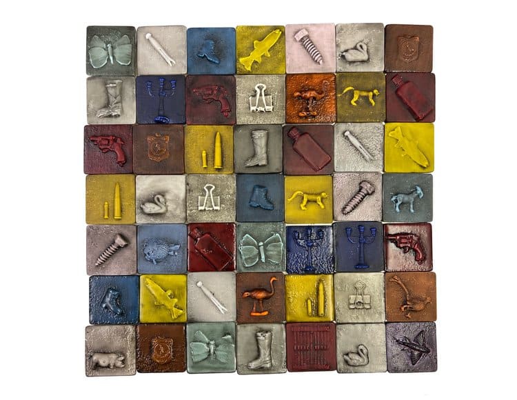 Memory by Susan Madacsi  Image: Inspired by the child's game of Memory, using found objects in my home and studio. This particular game of Memory is un-winnable. 