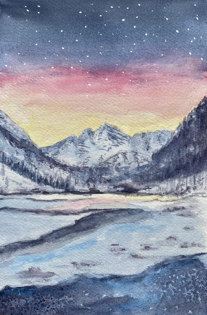 Maroon Bells Winter Sunset by Amy Beidleman  Image: This piece was created as part of a class taught here at the Red Brick Center for the Arts