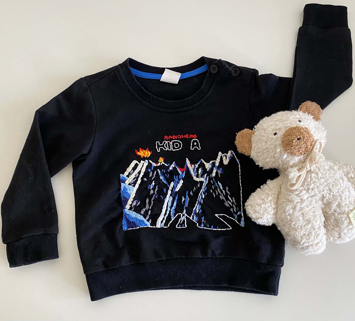 Kid A by Ariel Kohn  Image: Radiohead embroidery on crew neck 