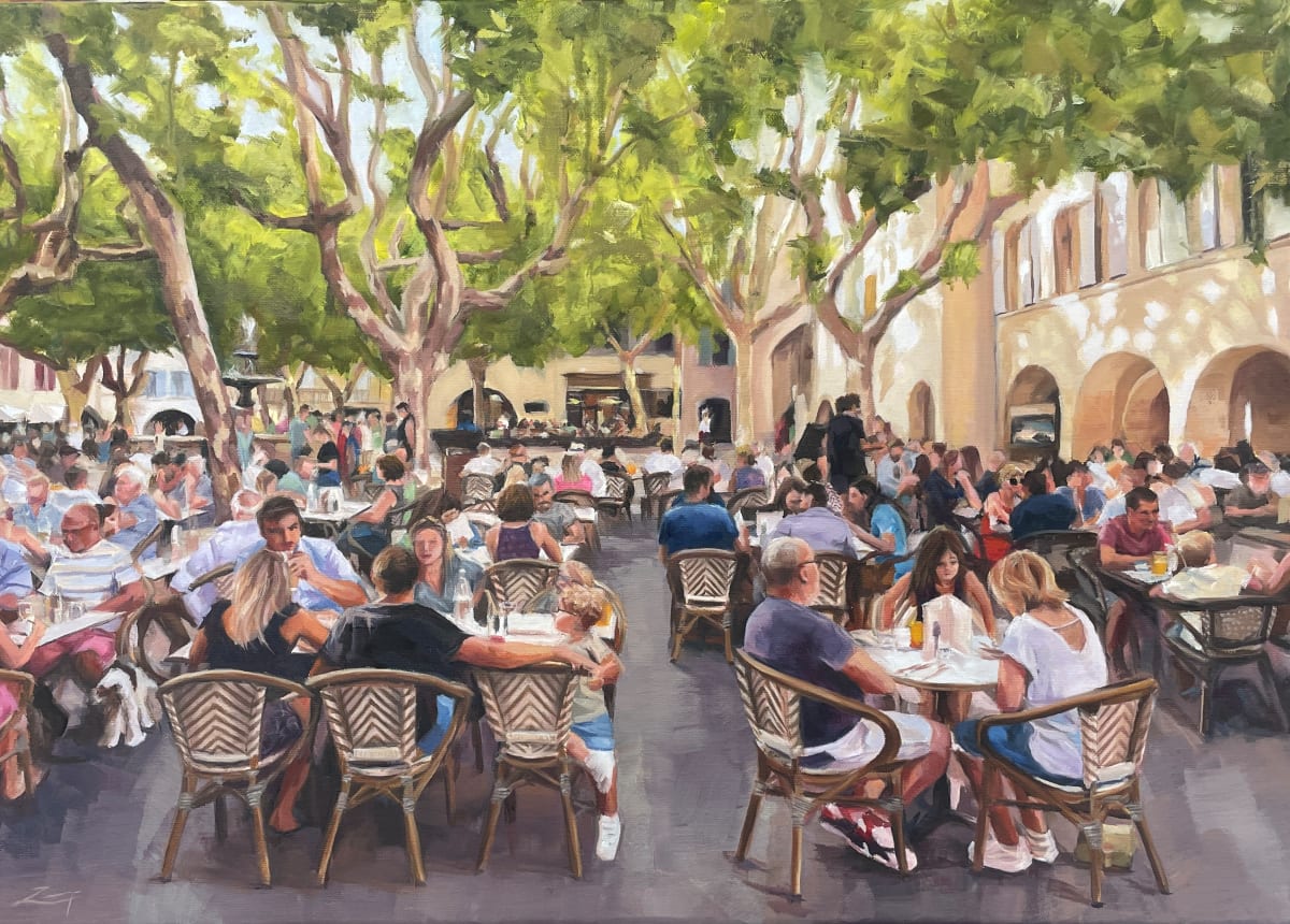 Outdoor Dining, Place Aux Herbes, Uzès by Zanya Dahl 