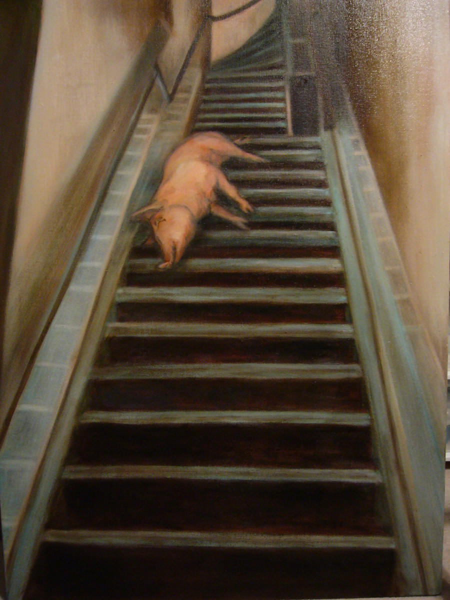 Pig on Stairs by Leisa Shannon Corbett 