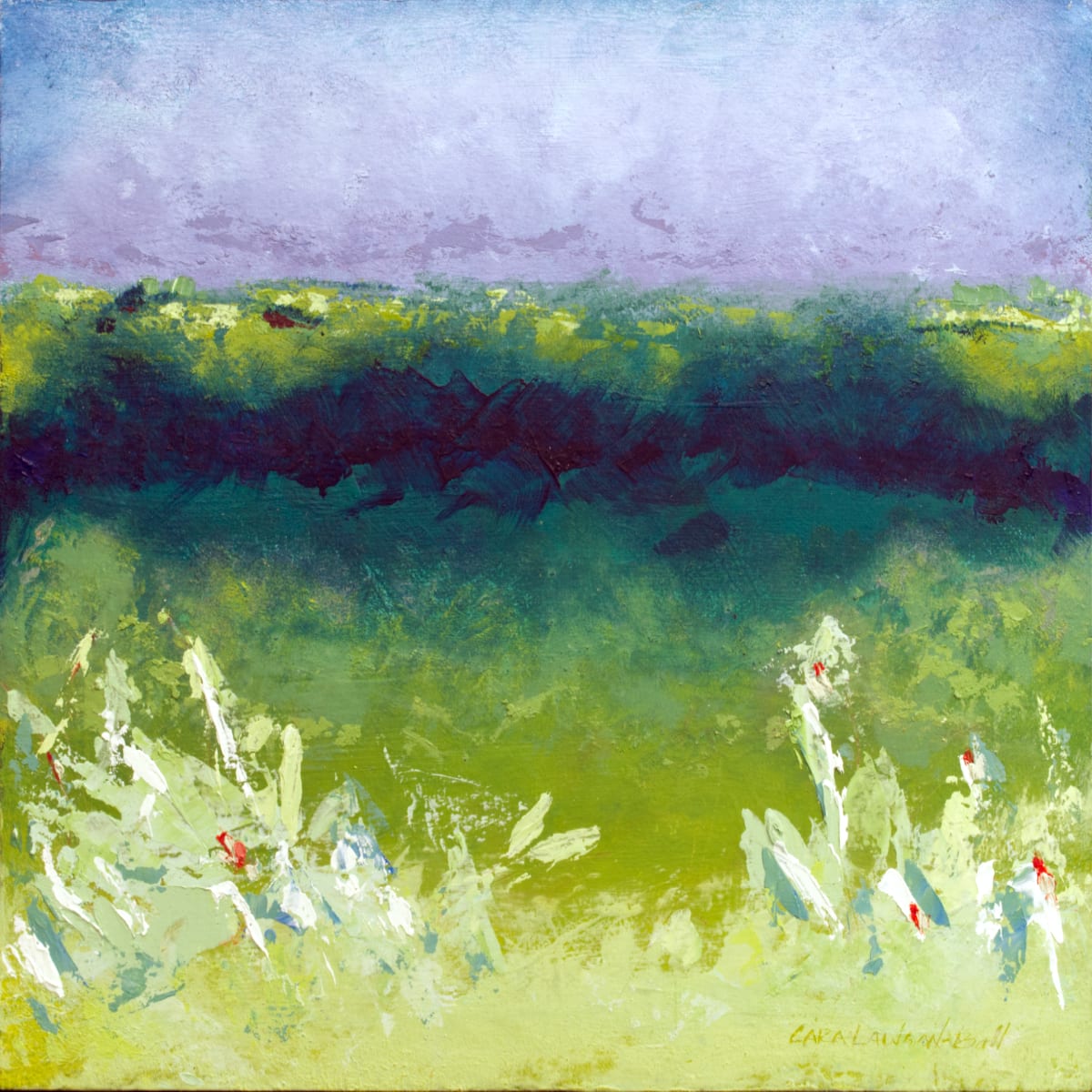 Mysteries of Spring by Cara Lawson-Ball  Image: Mysteries of Spring is an unplanned abstracted landscape that uses color and texture to capture the very feeling of early springs scheduled plan. 