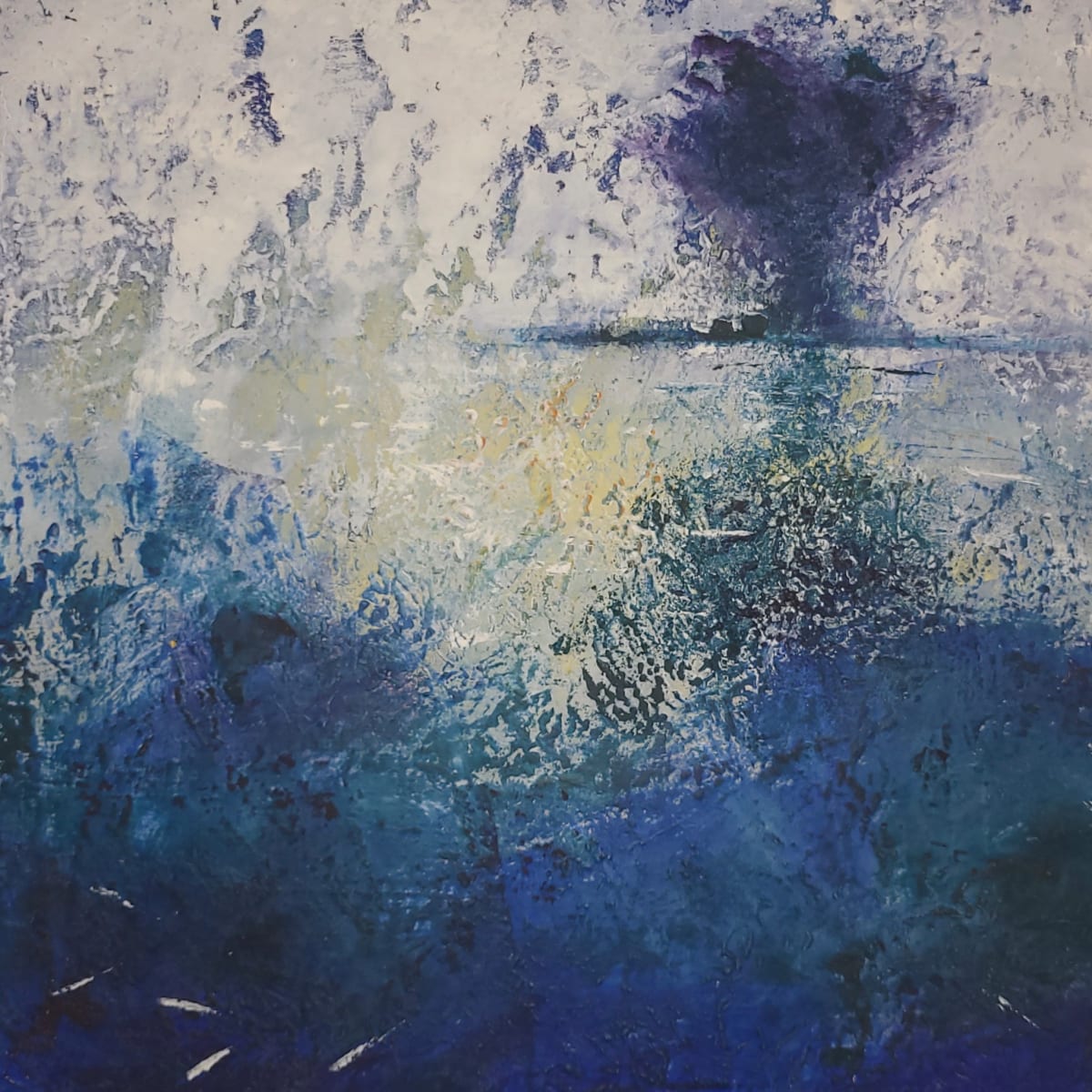 Iridescent Blue Ice by Cara Lawson-Ball  Image: Oil and cold wax abstracted landscape of impending northern winters