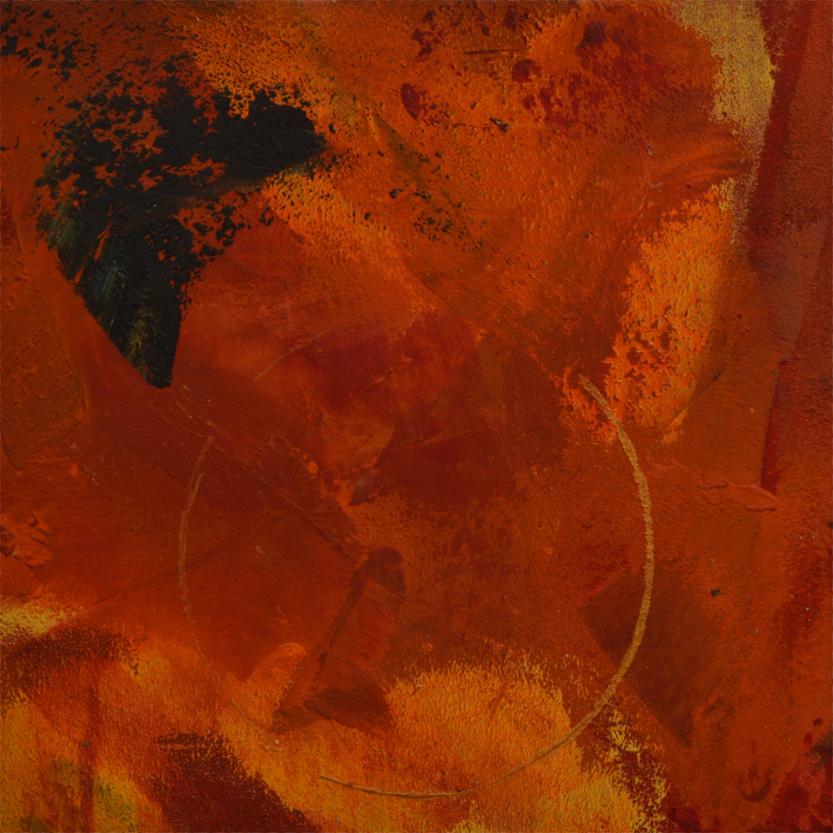 Smokin' Berries by Cara Lawson-Ball  Image: Smokin’ Berries is an exploration of warmth and texture with oranges and deep reds. Measuring 6”x6”x1.5” this oil and cold wax painting surface draws the eye with it’s layered complexity. Inspired by the vibrant names and colors of craft cocktails, Smokin’ Berries shares the spirit of mixed drinks, rich and full of life that sparks the imagination.