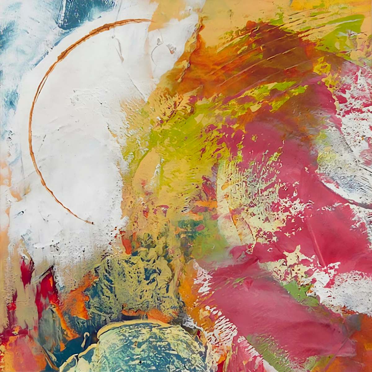The Prickly Lady by Cara Lawson-Ball  Image: The Prickly Lady is a 6"x6" painting chock full of color and texture playing with contrasts between soft and sharp, calm and active. 
  

