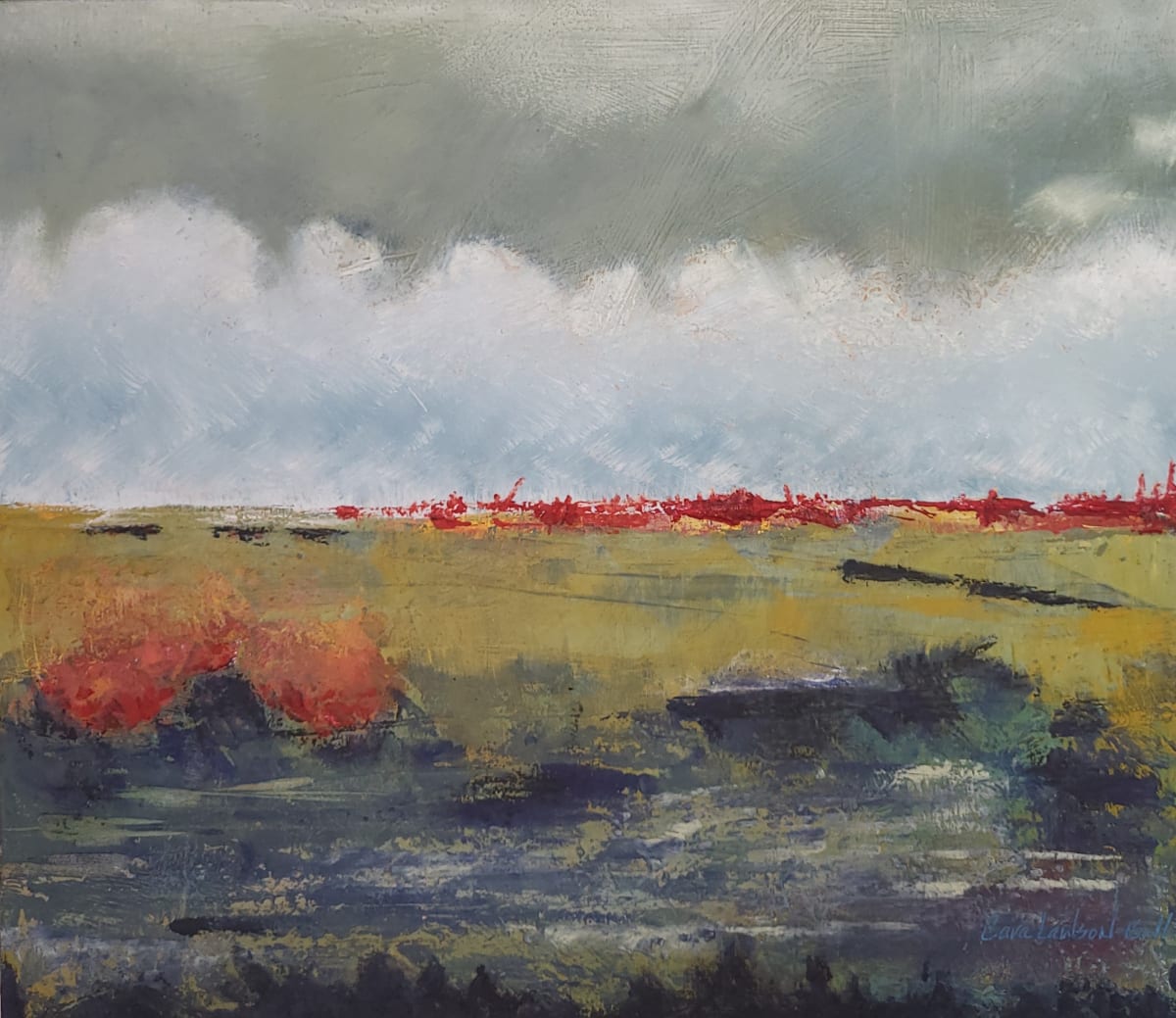 Mercurial Mood by Cara Lawson-Ball  Image: An oil and cold wax abstracted landscape, Mercurial Mood begs for close and personal interactions.
