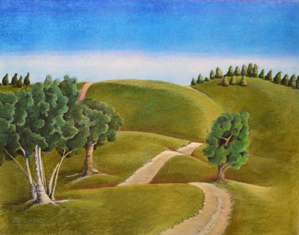 Clear Day by Cara Lawson-Ball  Image: Pastel painting of a clear day in an imagined land