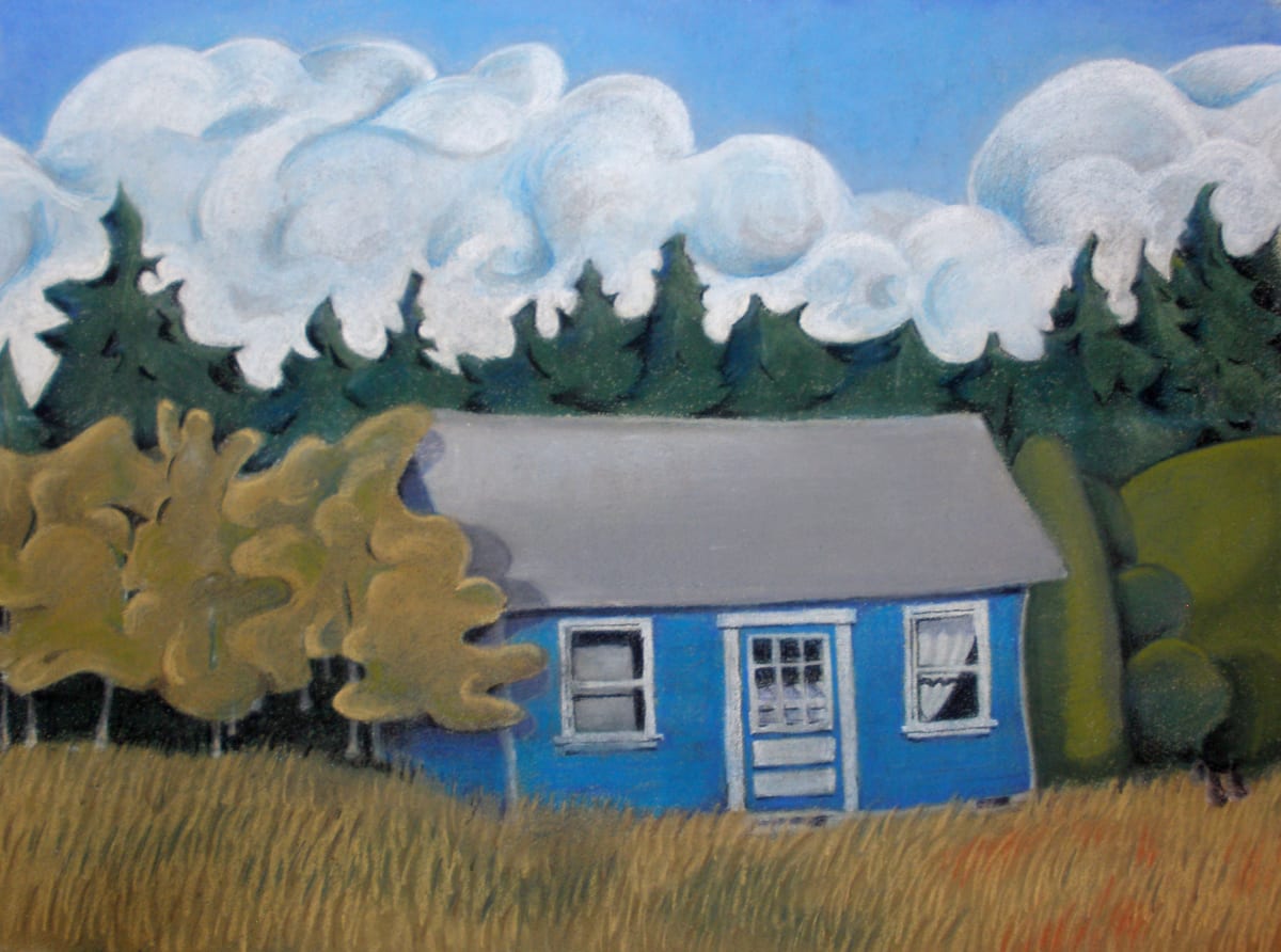 Blue Cabin by Cara Lawson-Ball  Image: Pastel painting of northern summer blue cabin