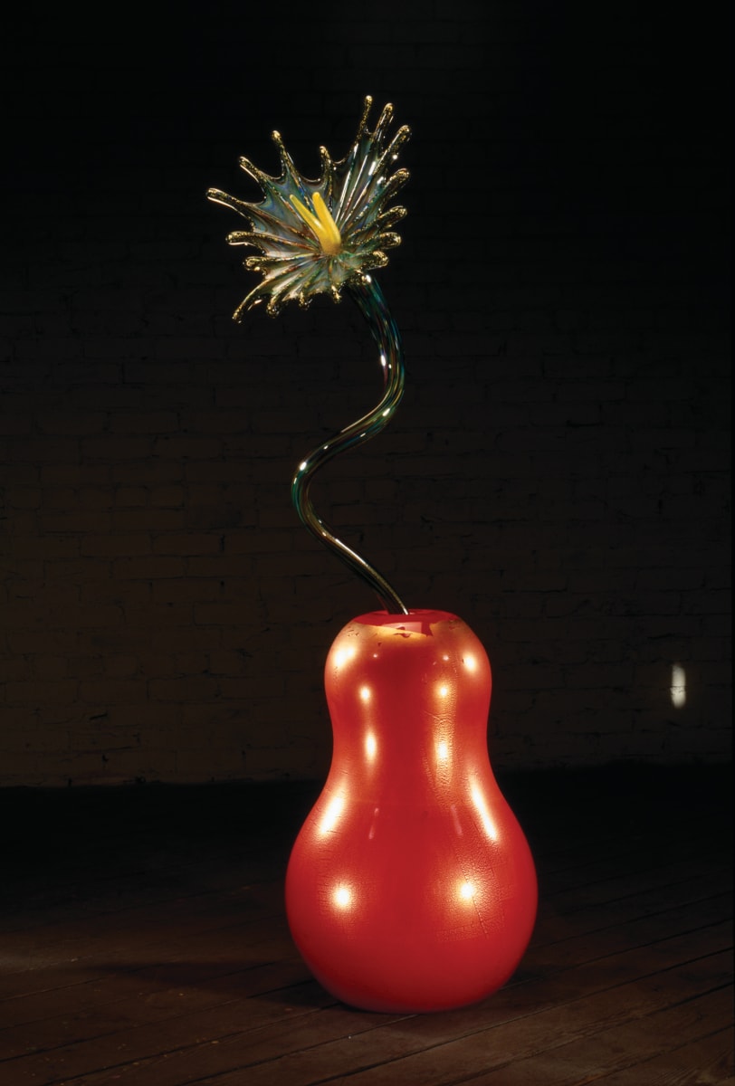 Gilded Coral Red Ikebana with Prism Frog Foot by Dale Chihuly 