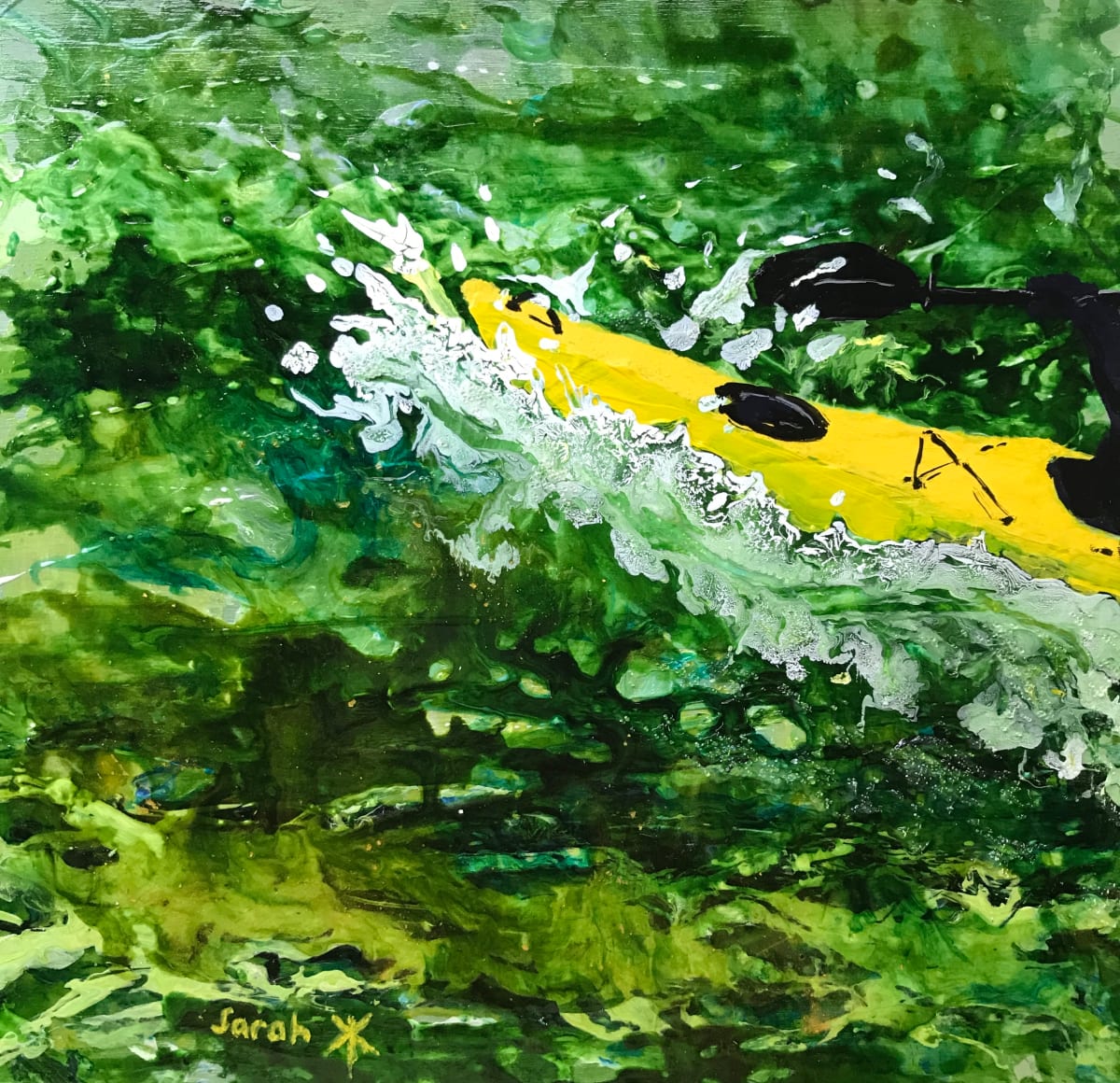 Wake  Image: Poured, painted acrylic on rescued karate board