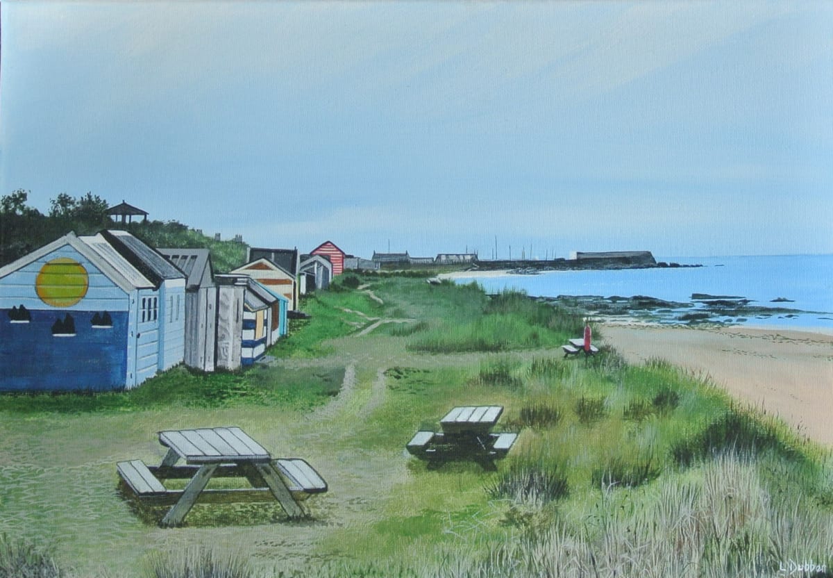 Hutties on East Beach by Lois Dubber 