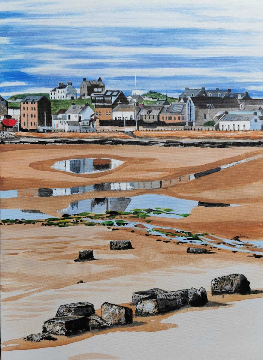 Acrylic On Canvas Low Tide at Burghead by Lois Dubber 