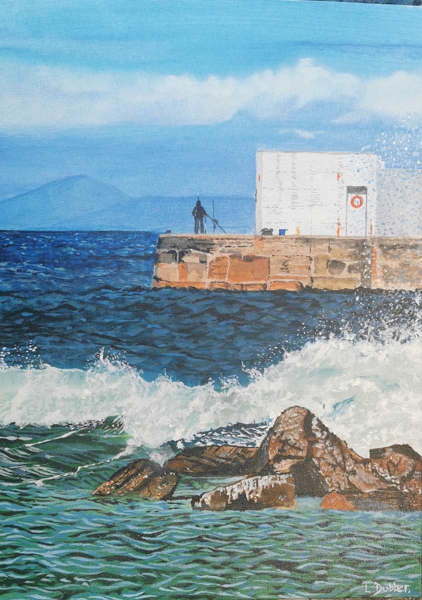 Fishing Hopeman Pier by Lois Dubber 