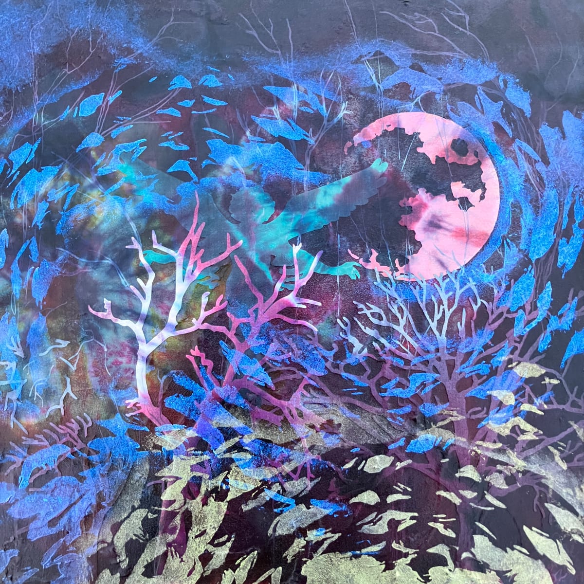 Water Ripples 1 by kirstin ilse  Image: Cymatic waves reflecting moon, tree, sky and emerging angel