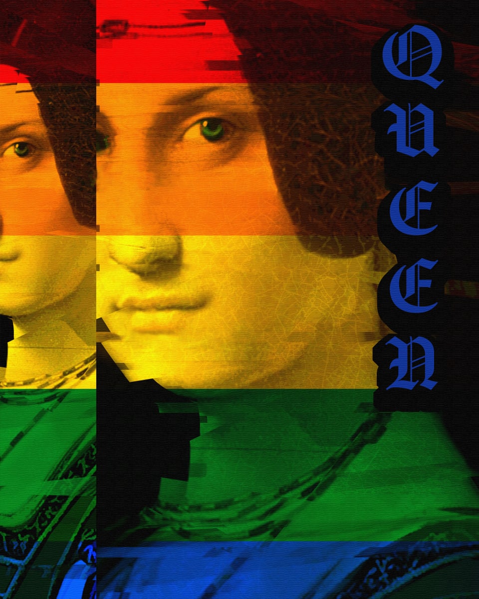 RAINBOW QUEEN: MANIPULATED GRAPHIC DESIGN PRINTED ON METAL by judith angerman  Image: RAINBOW QUEEN 